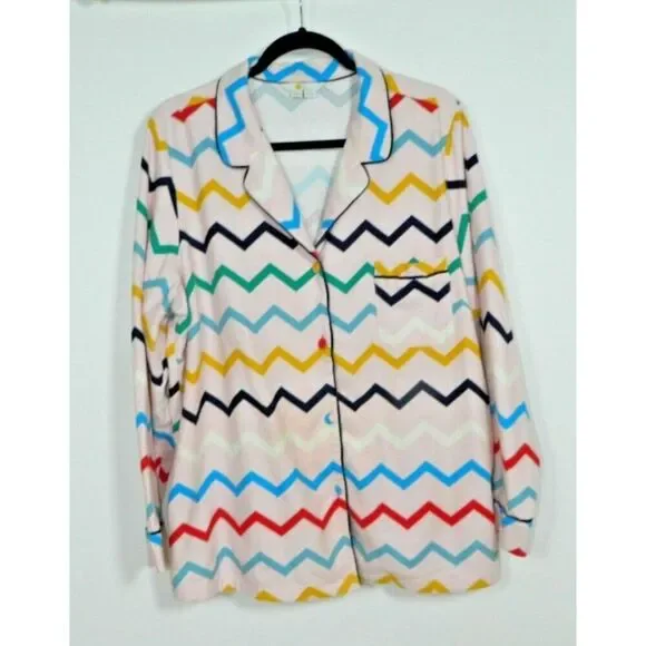Boden Pajama Top Plus‎ Size 20/22  Pink Wave Rainbow Cotton Button Front - Picture 5 of 8